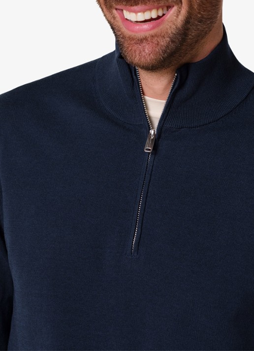 Profuomo Fijngebreide trui in zijdeblend met halve rits - detail 6 donkerblauw