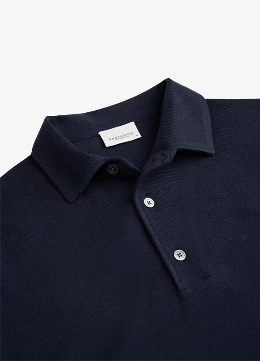 Profuomo Fijngebreide trui in zijdeblend met polokraag - detail 5 donkerblauw