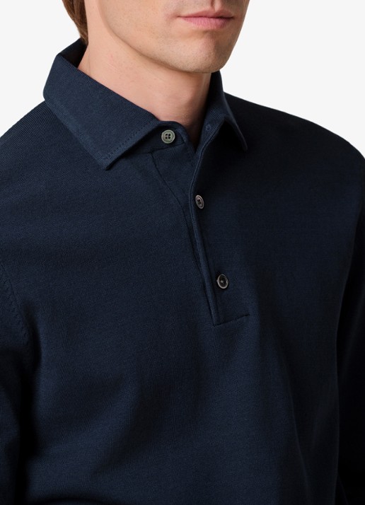 Profuomo Fijngebreide trui in zijdeblend met polokraag - detail 6 donkerblauw