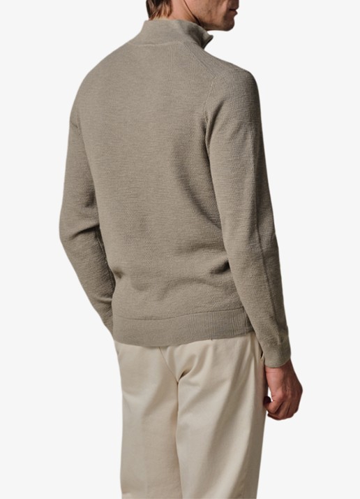 Profuomo Fijngebreide trui met halve rits - achterkant beige