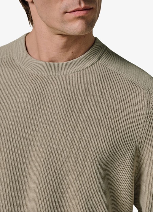 Profuomo Fijngebreide trui met ribstructuur - detail 2 beige