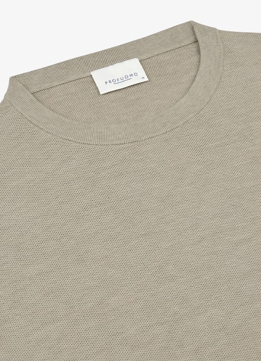 Profuomo Fijngebreide trui met ronde hals - detail 4 beige