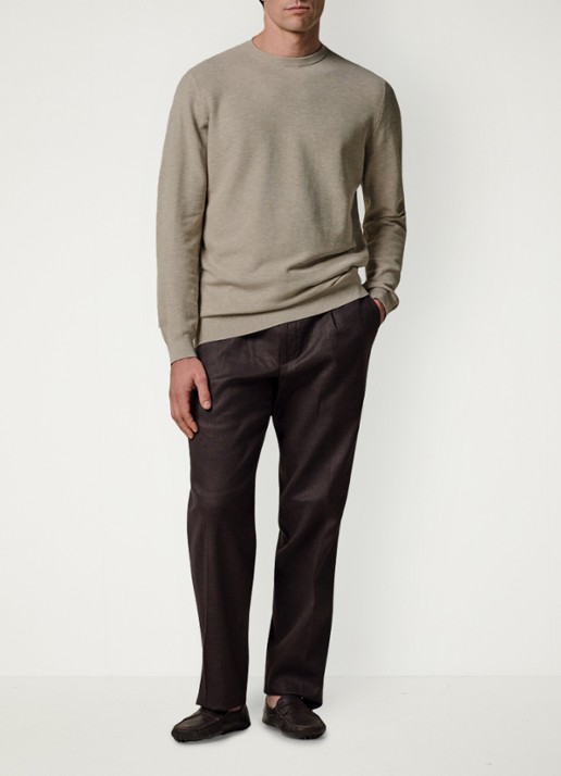 Profuomo Fijngebreide trui met ronde hals - voorkant 6 beige