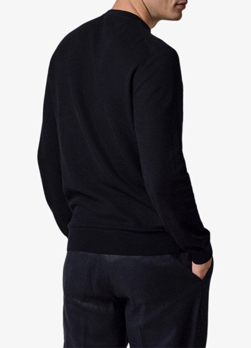 Profuomo Fijngebreide trui met ronde hals - achterkant 6 blauw