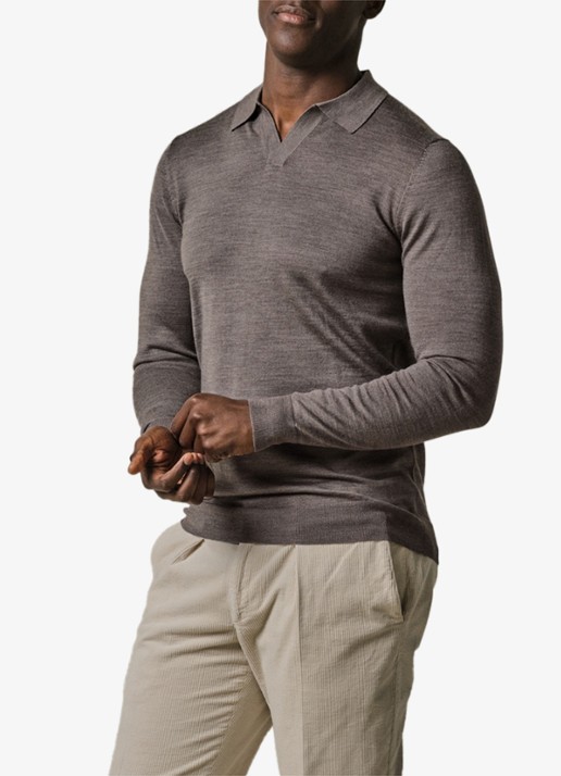 Profuomo Fijngebreide trui van merino wol - detail 4 taupe