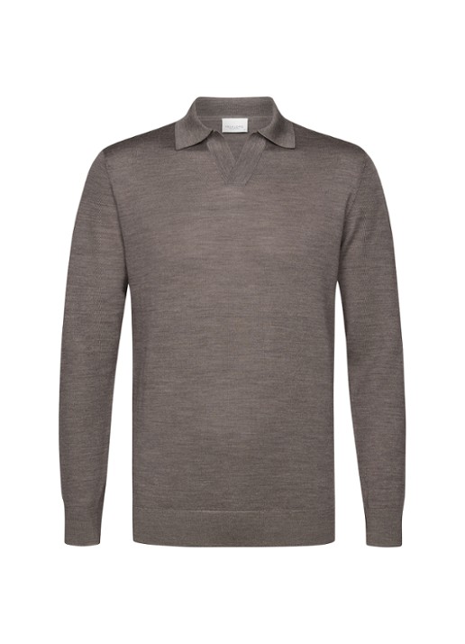 Profuomo Fijngebreide trui van merino wol - voorkant 2 taupe