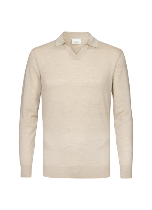 Profuomo Fijngebreide trui van merino wol - voorkant beige