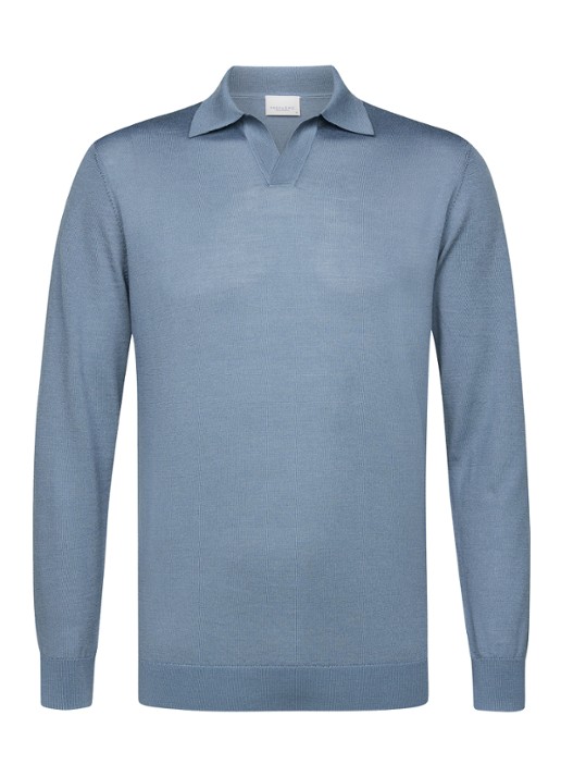 Profuomo Fijngebreide trui van merino wol - voorkant 5 blauw