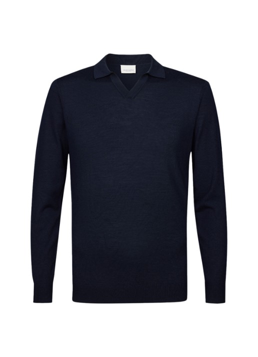 Profuomo Fijngebreide trui van merino wol - voorkant 4 donkerblauw