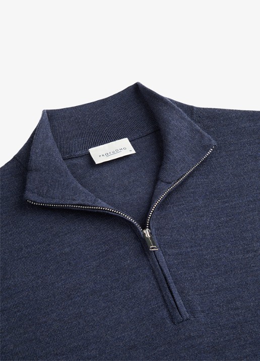 Profuomo Fijngebreide trui van wol met halve rits - detail 4 beige