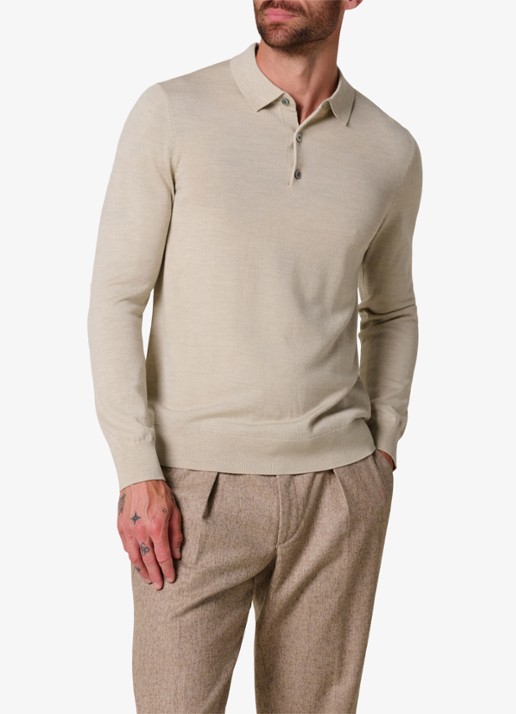Profuomo Fijngebreide trui van wol met polokraag - detail 3 beige
