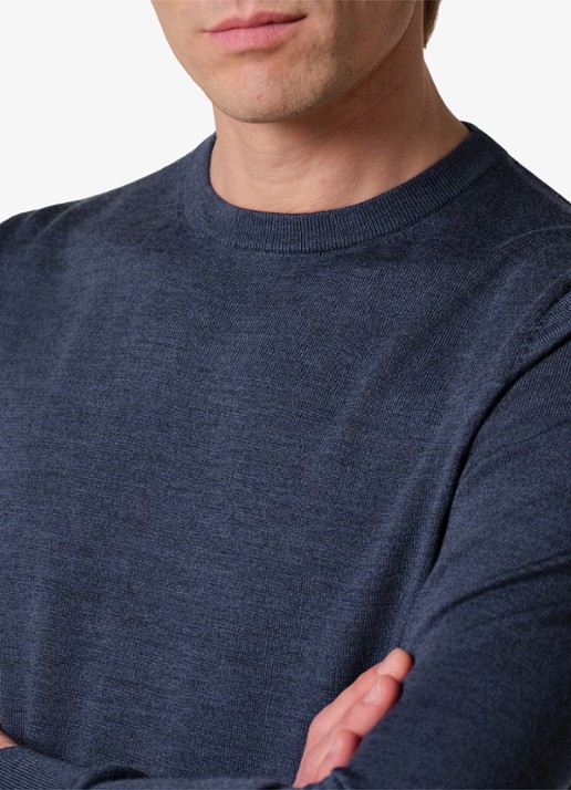 Profuomo Fijngebreide trui van wol met ronde hals - detail 5 donkerblauw