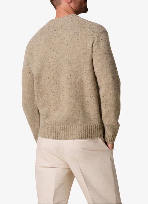 Profuomo Fijngebreide trui van wol met ronde hals - achterkant 6 beige