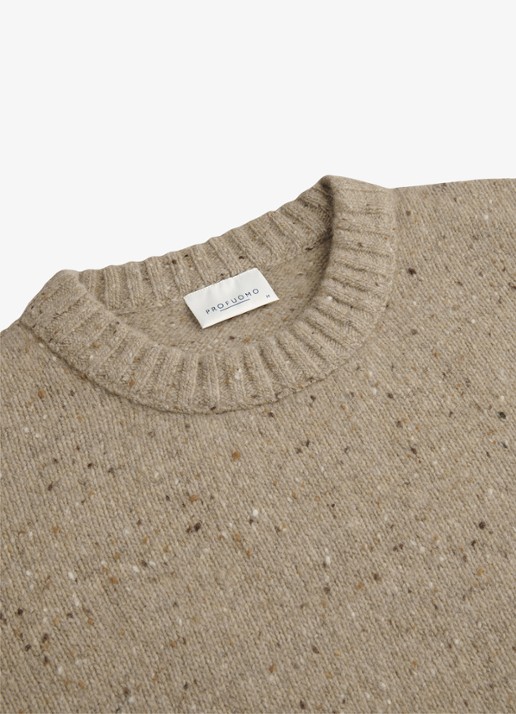 Profuomo Fijngebreide trui van wol met ronde hals - detail 4 beige