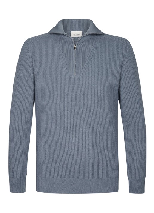 Profuomo Grofgebreide schippertrui van wol - voorkant 5 blauw
