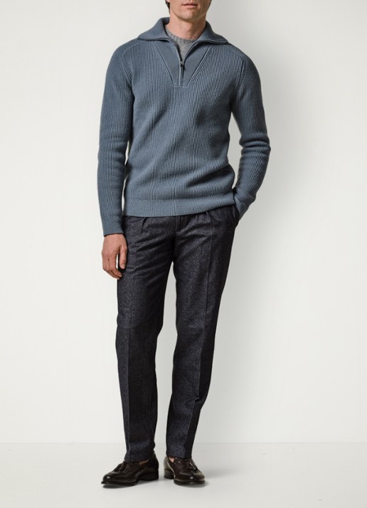 Profuomo Grofgebreide schippertrui van wol - voorkant 6 blauw