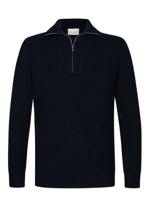 Profuomo Grofgebreide schippertrui van wol - voorkant 4 donkerblauw