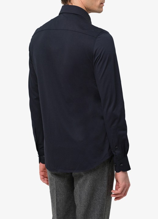 Profuomo Japanese knitted regular fit overhemd met cut away kraag - detail 4 donkerblauw