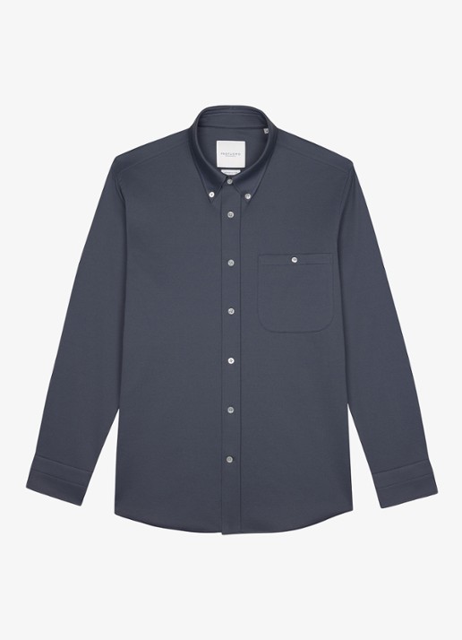 Profuomo Japanese knitted slim fit overhemd - voorkant middenblauw