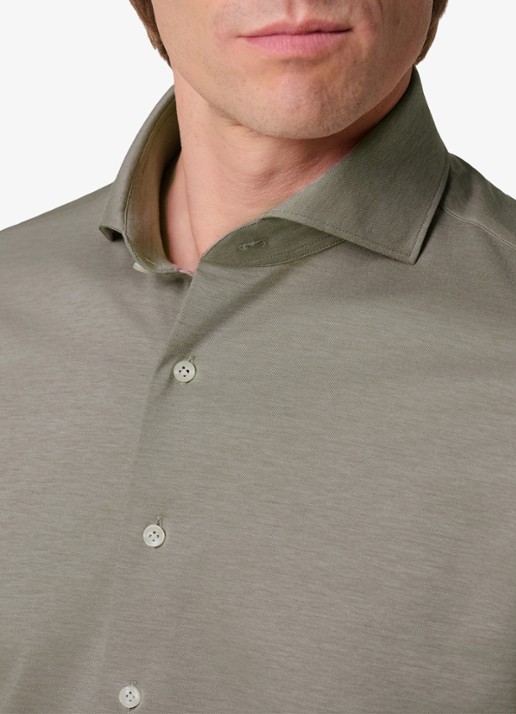 Profuomo Japanese knitted slim fit overhemd - detail 4 bruin