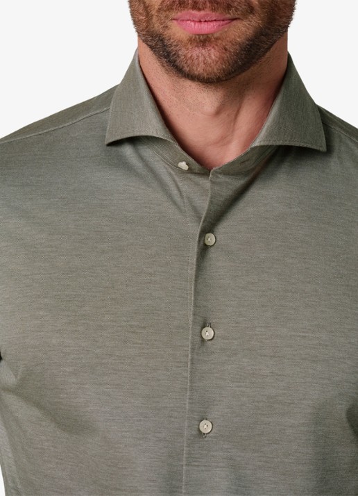Profuomo Japanese knitted slim fit overhemd - detail 4 donkergroen