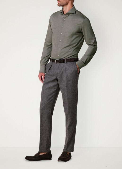 Profuomo Japanese knitted slim fit overhemd - voorkant 6 donkergroen