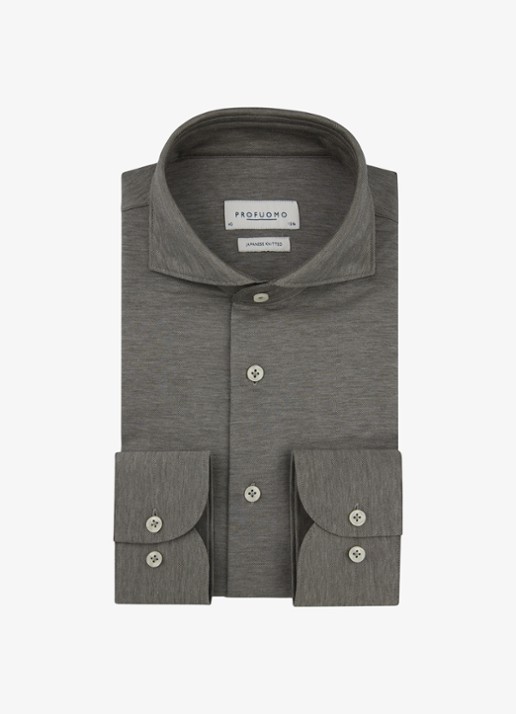 Profuomo Japanese knitted slim fit shirt - voorkant 3 middenbruin