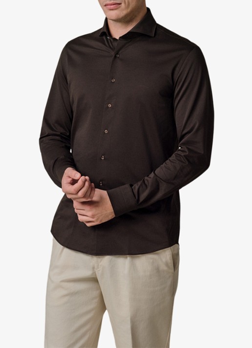 Profuomo Japanese knitted slim fit shirt - detail 3 bruin
