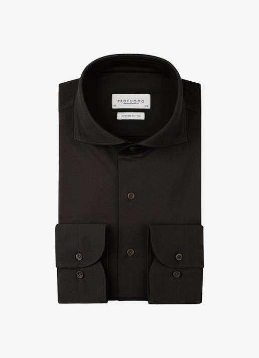 Profuomo Japanese knitted slim fit shirt - voorkant bruin