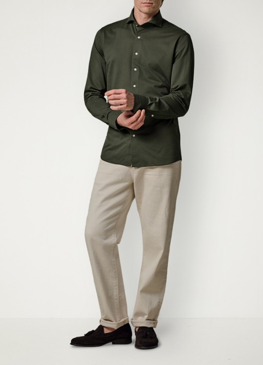 Profuomo Japanese knitted slim fit shirt - voorkant 2 donkergroen
