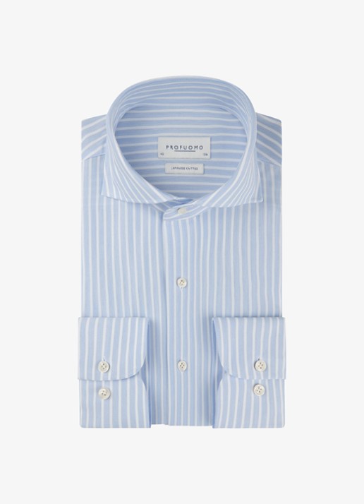 Profuomo Japanese knitted slim fit shirt - voorkant lichtblauw