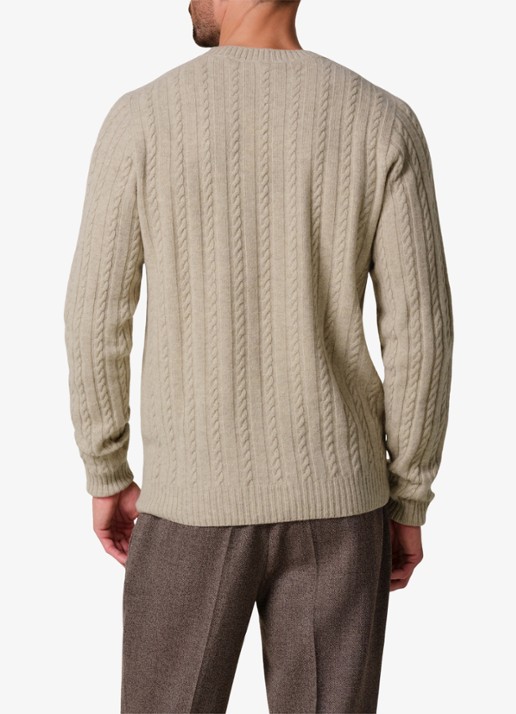 Profuomo Kabelgebreide trui in kasjmieblend - achterkant 6 beige