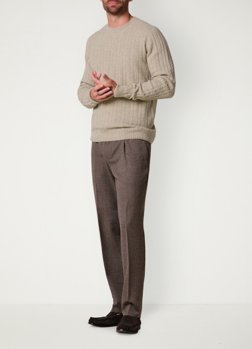 Profuomo Kabelgebreide trui in kasjmieblend - voorkant 2 beige