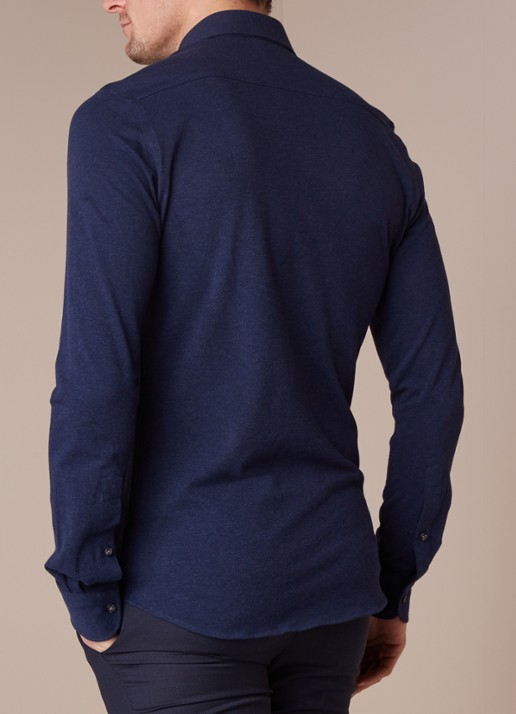 Profuomo Knitted Shirt slim fit overhemd van piqué katoen - achterkant blauw