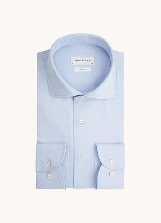 Profuomo Knitted slim fit overhemd met stretch - voorkant lichtblauw