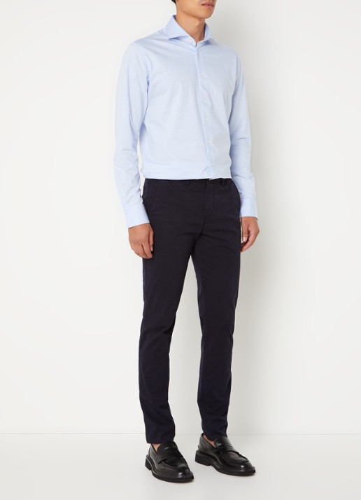 Profuomo Knitted slim fit overhemd met stretch - voorkant 2 lichtblauw