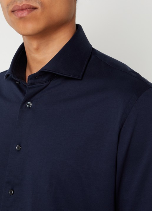 Profuomo Knitted slim fit overhemd met stretch  - detail 4 donkerblauw