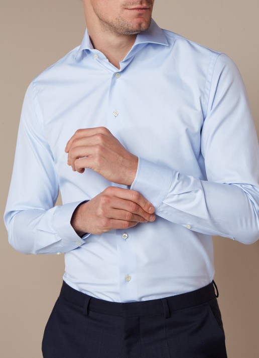 Profuomo Lichtblauw slim fit overhemd met wide spread-kraag