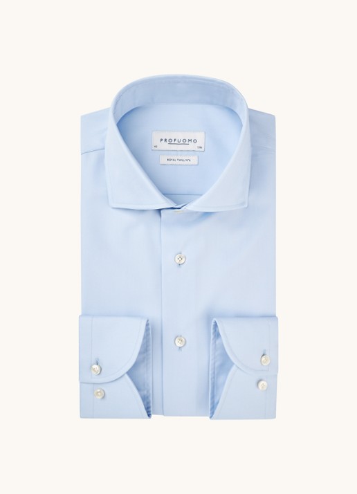 Profuomo Lichtblauw slim fit overhemd met wide spread-kraag - voorkant 5 lichtblauw