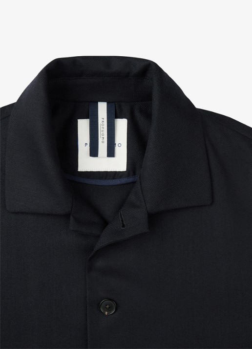 Profuomo Light wol overshirt - detail 5 donkerblauw