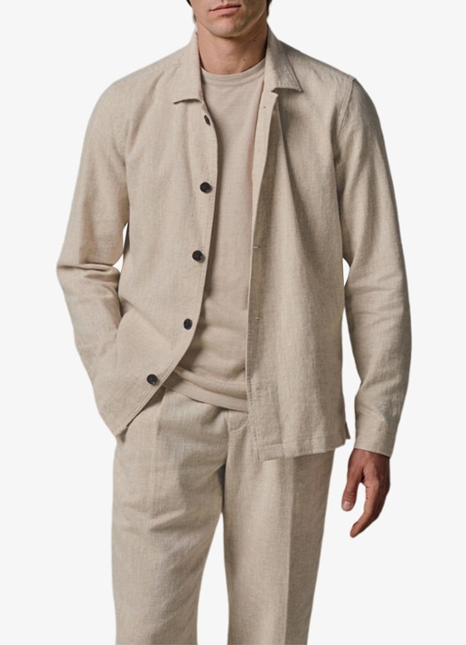Profuomo Linen katoenen overshirt - detail 2 beige