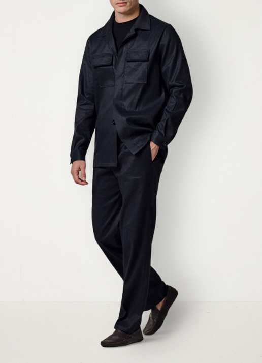 Profuomo Linen overshirt - voorkant 6 donkerblauw
