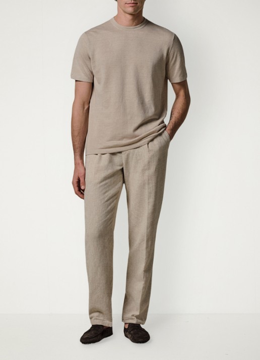 Profuomo Loose fit broek in linnenblend - voorkant 3 beige