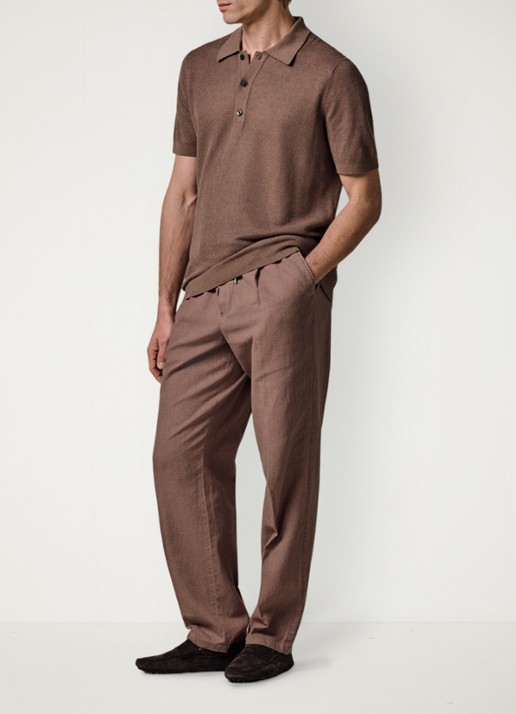 Profuomo Loose fit broek in linnenblend - voorkant 2 clay