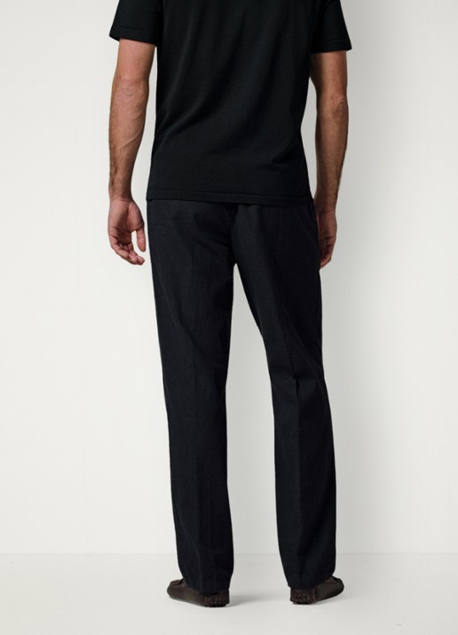 Profuomo Loose fit broek in linnenblend - achterkant 6 blauw