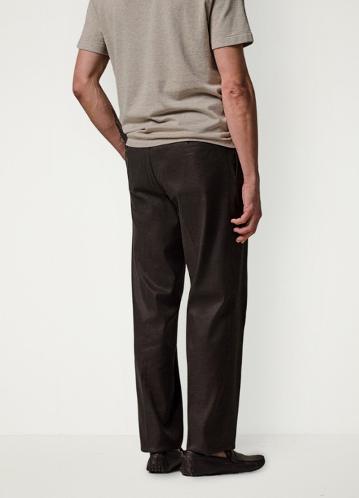 Profuomo Loose fit chino in linnenblend - achterkant 3 donkerbruin
