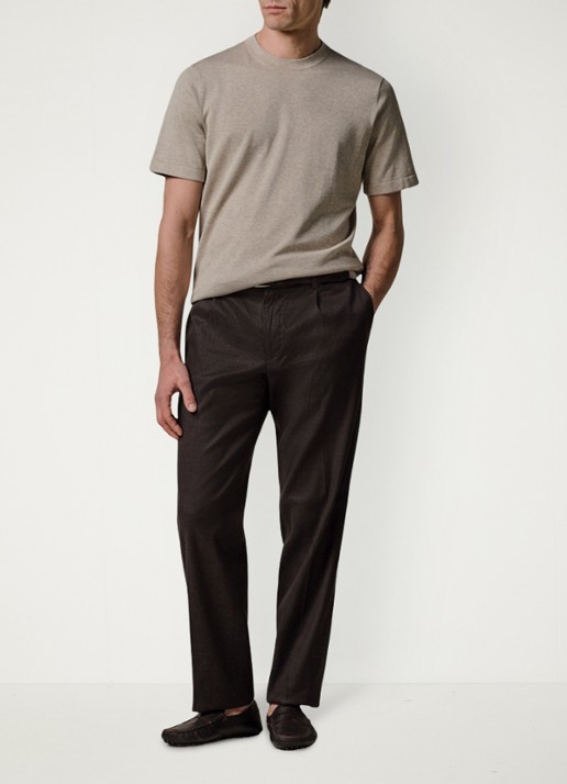 Profuomo Loose fit chino in linnenblend - voorkant 2 donkerbruin