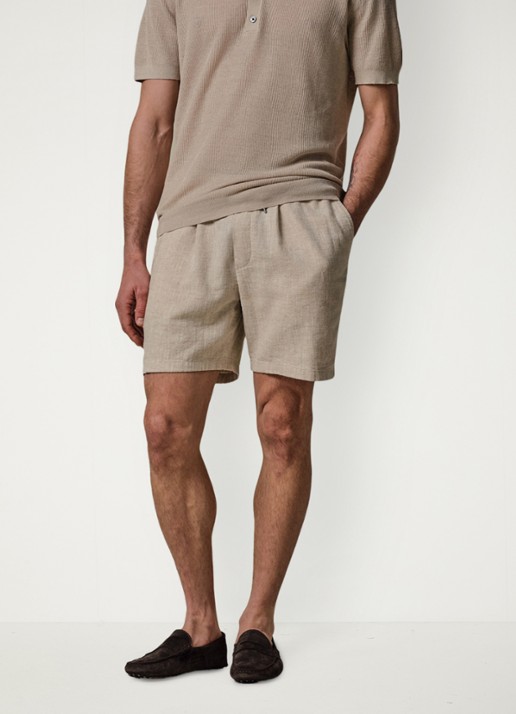 Profuomo Loose fit korte broek in linnenblend