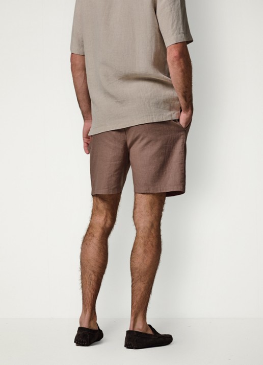 Profuomo Loose fit korte broek in linnenblend - achterkant clay