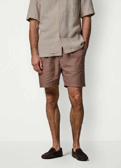 Profuomo Loose fit korte broek in linnenblend
